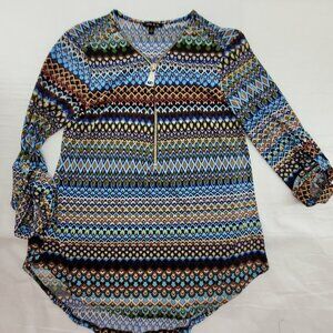 Sami & Jo Top Women's S Multicolor popover half zip Roll Tab Sleeves